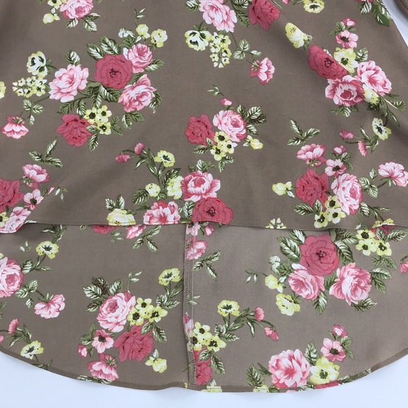 Show Me Your Mumu Floral Tropical Print Top Tan/Pink High Low Size Small V-neck - Picture 13 of 13